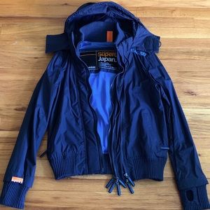 Superdry Navy Hooded Bomber Jacket with Orange Details
